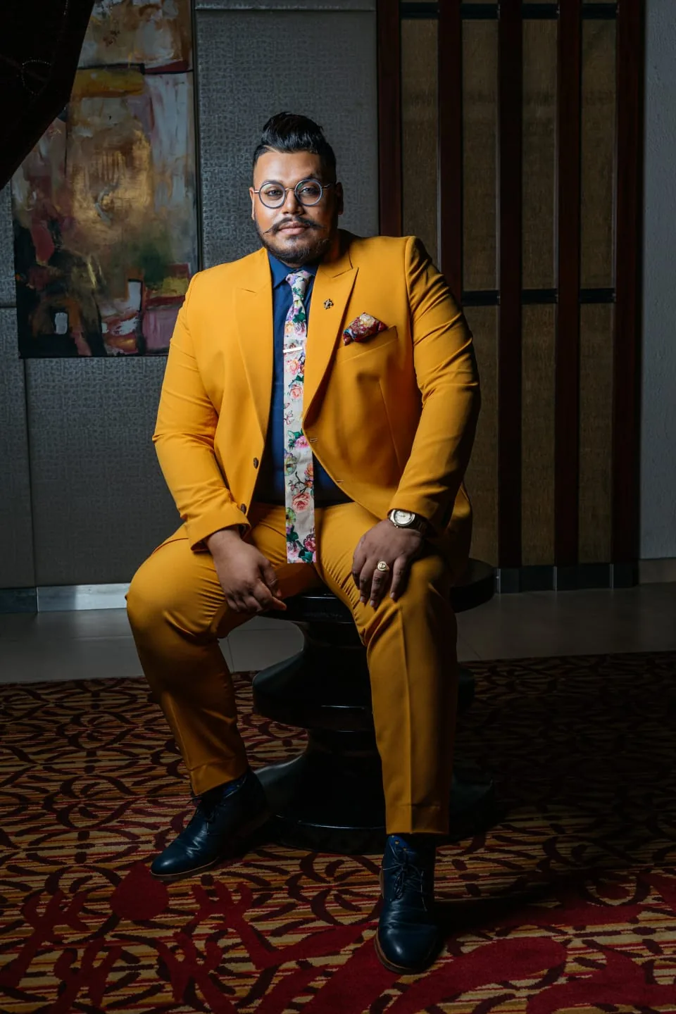 Mustard gold formal suit styling