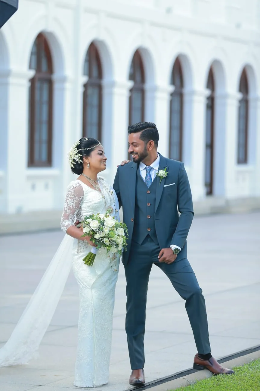 Bride and groom in elegant wedding attire