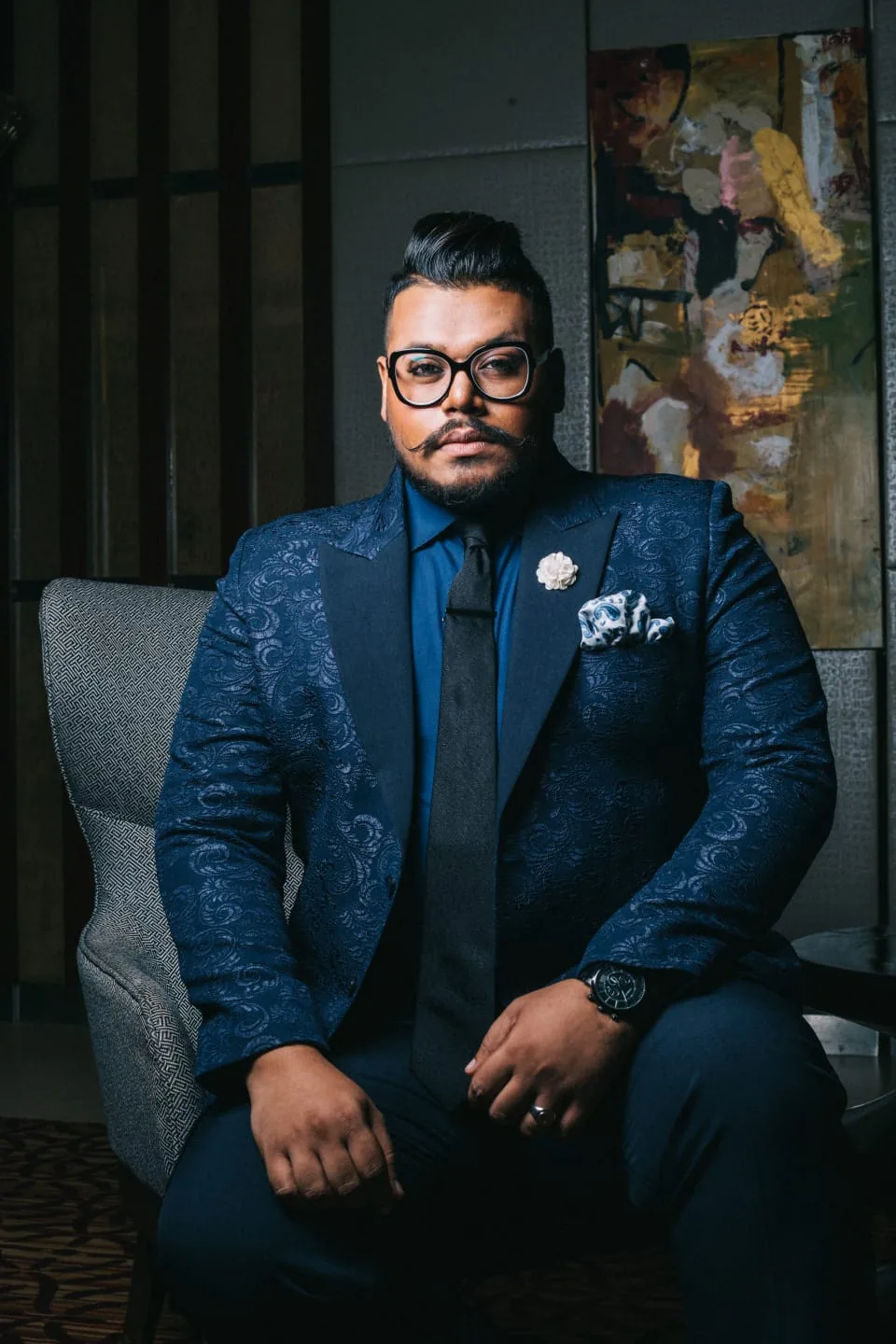 Blue patterned formal suit crafted for a refined style